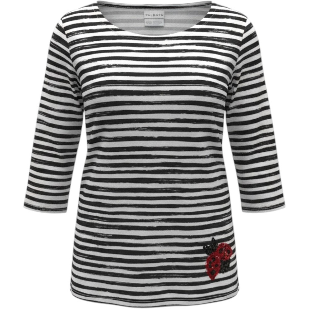 Talbots Woman Striped Sequin Ladybug Top 3X Navy White Cotton 3/4 Sleeve Tee